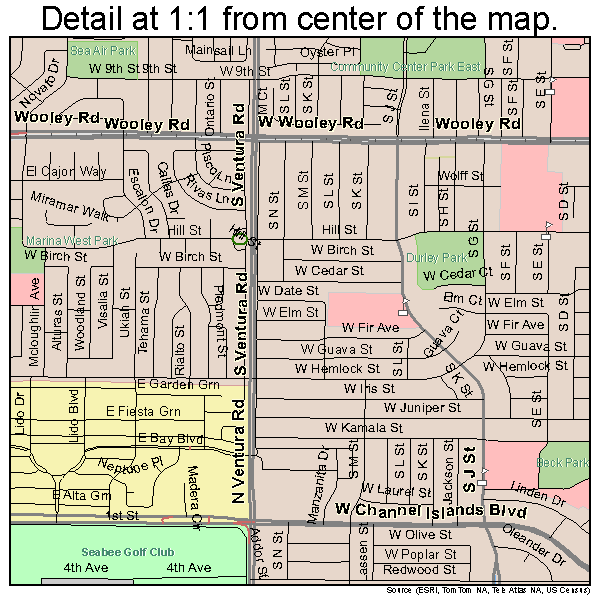 Oxnard, California road map detail