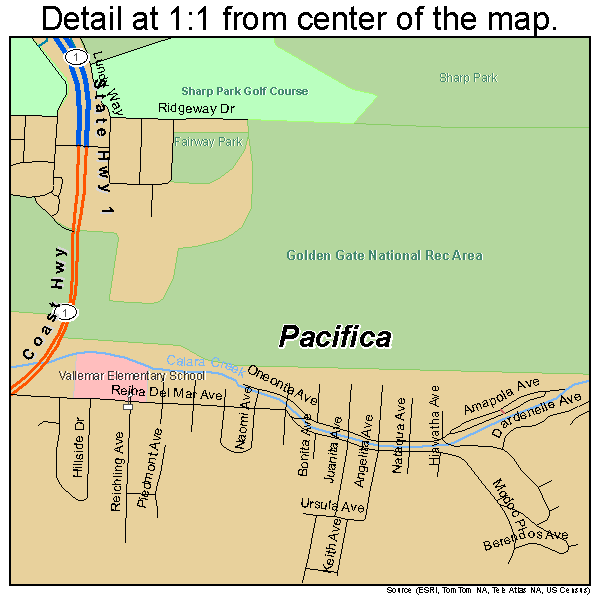 Pacifica, California road map detail