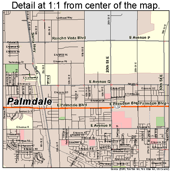 Palmdale, California road map detail