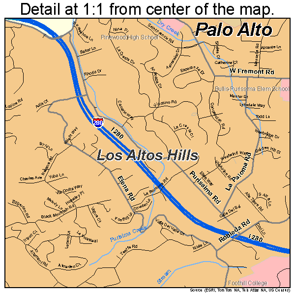 Palo Alto, California road map detail