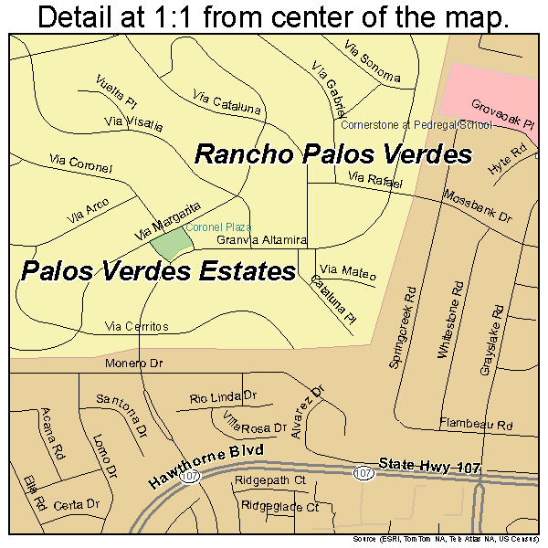 Palos Verdes Estates, California road map detail