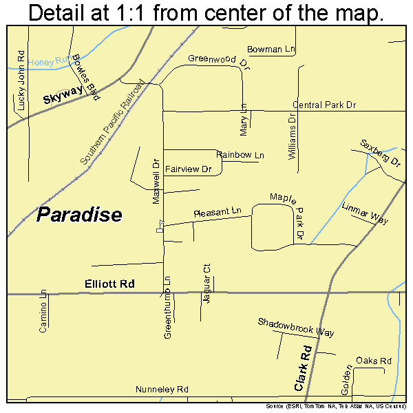 Paradise, California road map detail