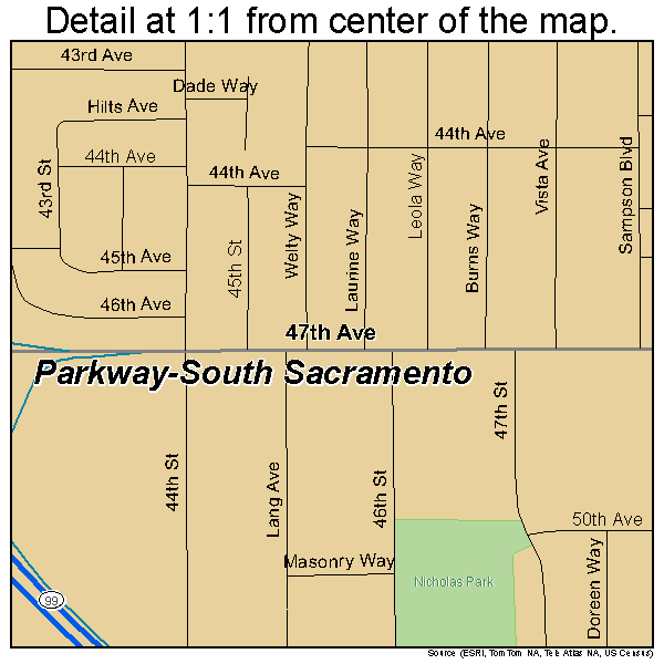 Parkway-South Sacramento, California road map detail