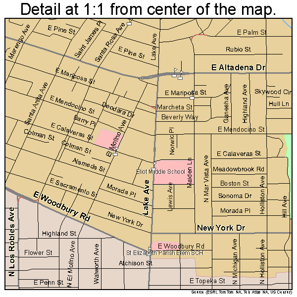 Pasadena, California road map detail