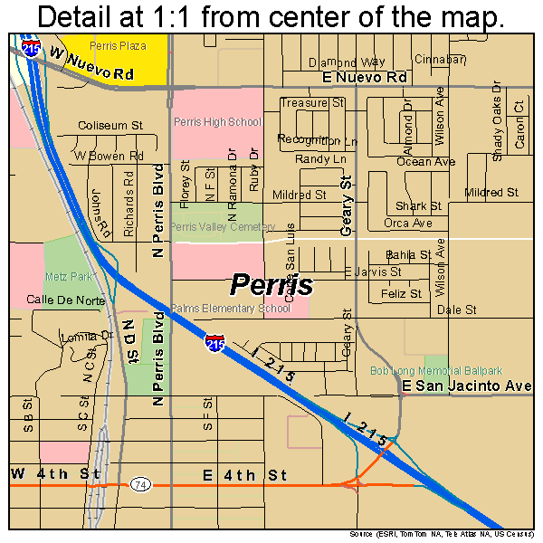 Perris, California road map detail