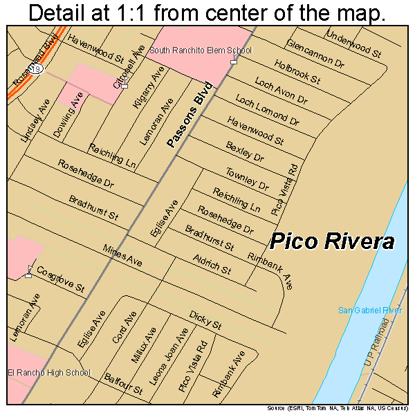 Pico Rivera, California road map detail