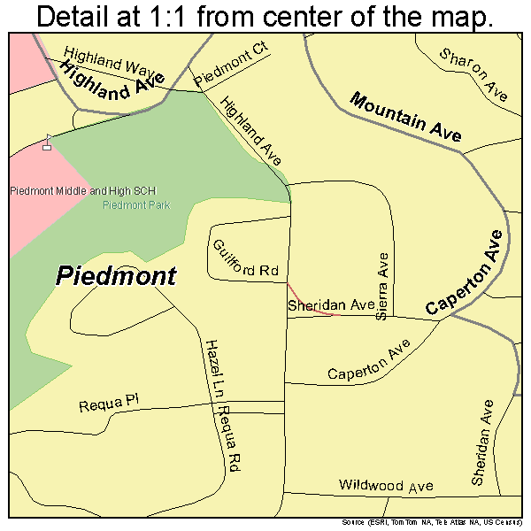 Piedmont, California road map detail