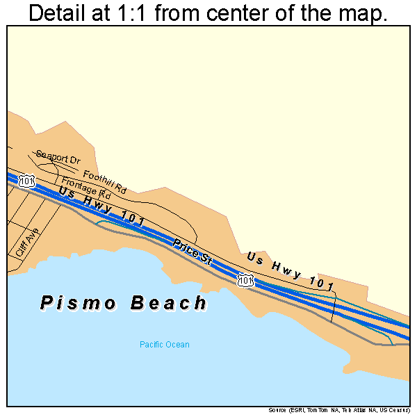 Pismo Beach, California road map detail