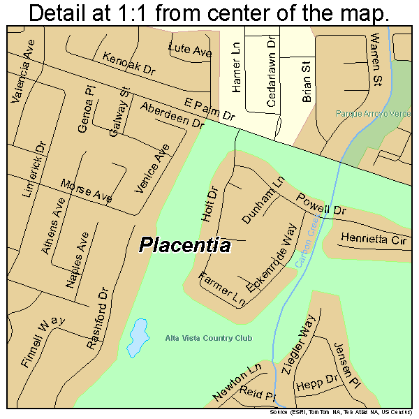 Placentia, California road map detail