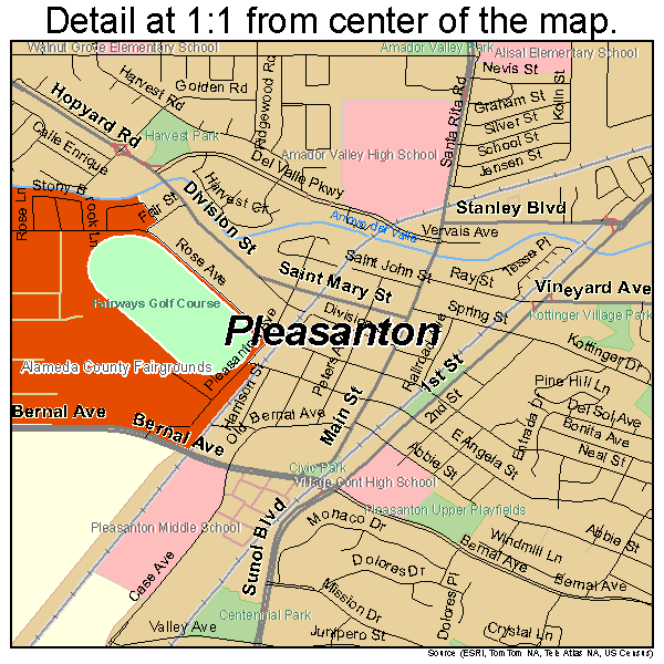 Pleasanton, California road map detail