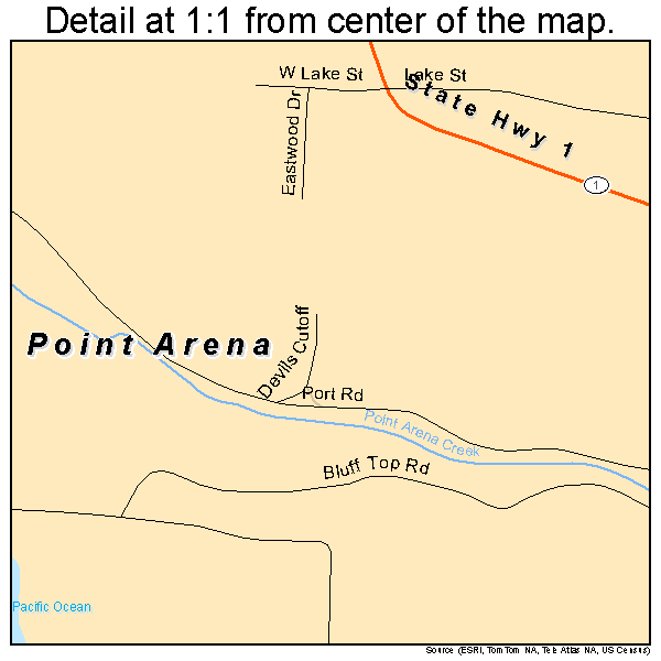 Point Arena, California road map detail