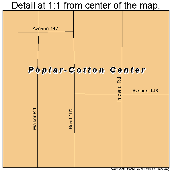 Poplar-Cotton Center, California road map detail