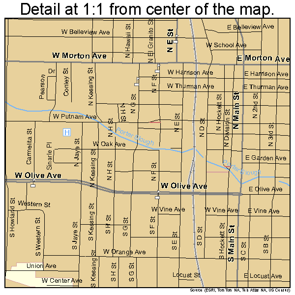 Porterville, California road map detail