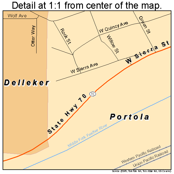 Portola, California road map detail