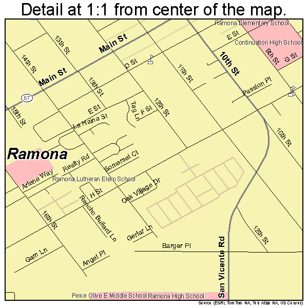 Ramona, California road map detail