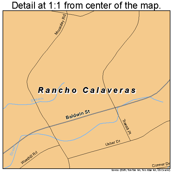Rancho Calaveras, California road map detail