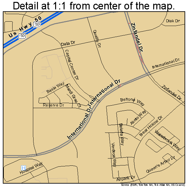 Rancho Cordova, California road map detail