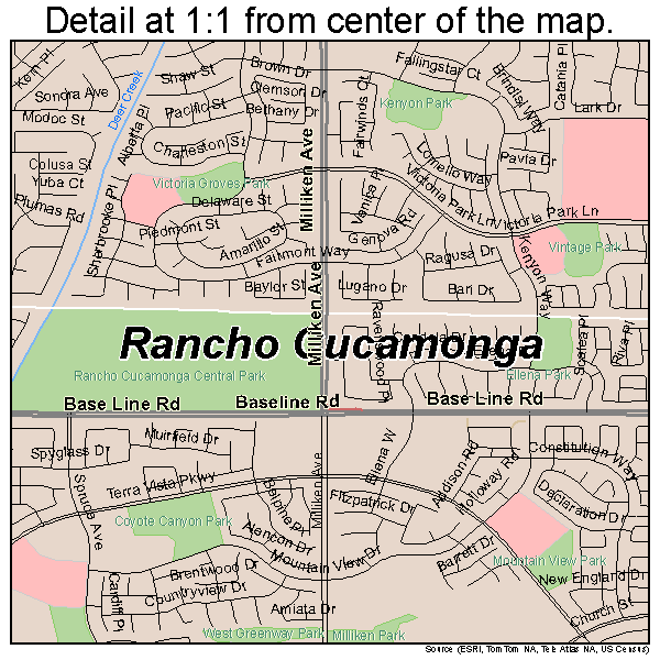 Rancho Cucamonga, California road map detail