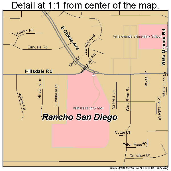 Rancho San Diego, California road map detail