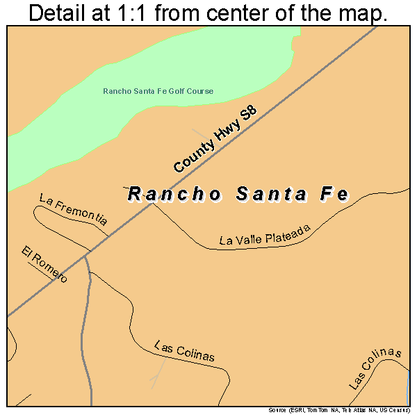 Rancho Santa Fe, California road map detail