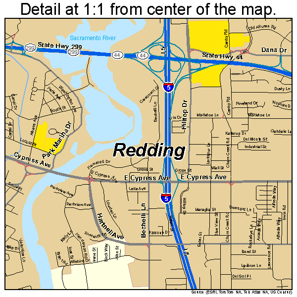 Redding, California road map detail