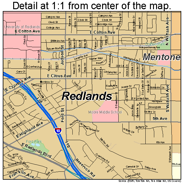 Redlands, California road map detail