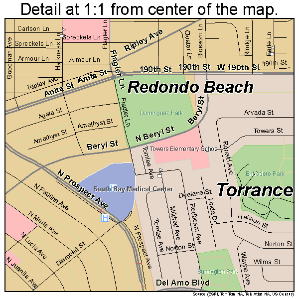 Redondo Beach, California road map detail