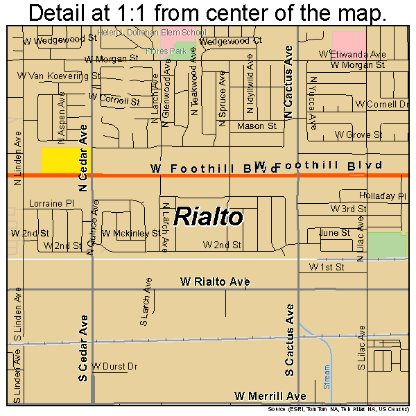 Rialto, California road map detail