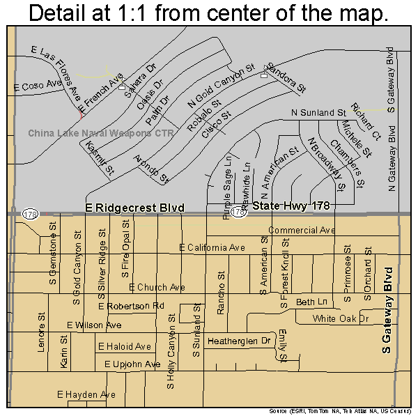 Ridgecrest, California road map detail