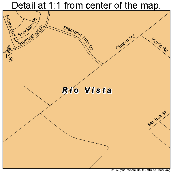 Rio Vista, California road map detail