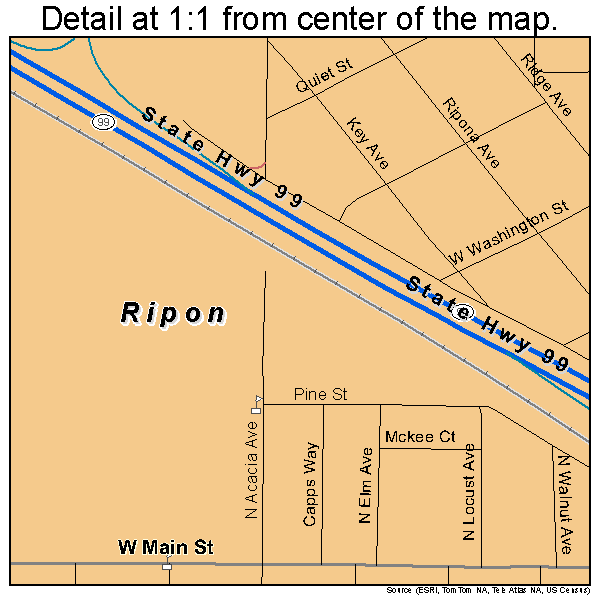 Ripon, California road map detail