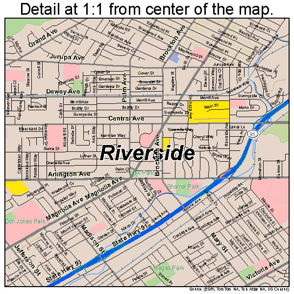 Riverside, California road map detail
