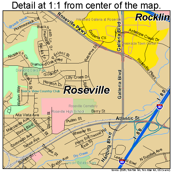 Roseville, California road map detail