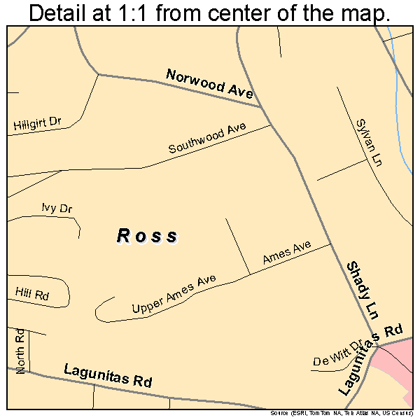 Ross, California road map detail
