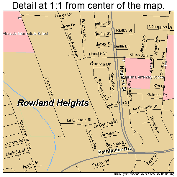 Rowland Heights, California road map detail