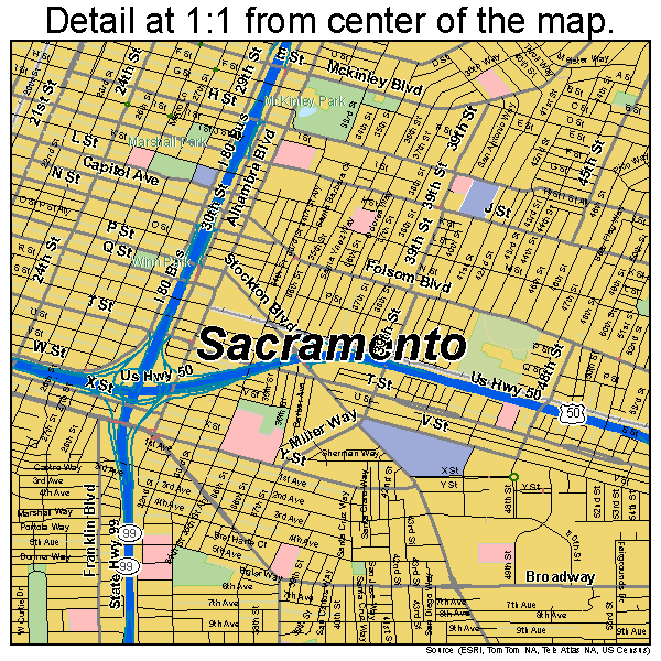 Sacramento, California road map detail