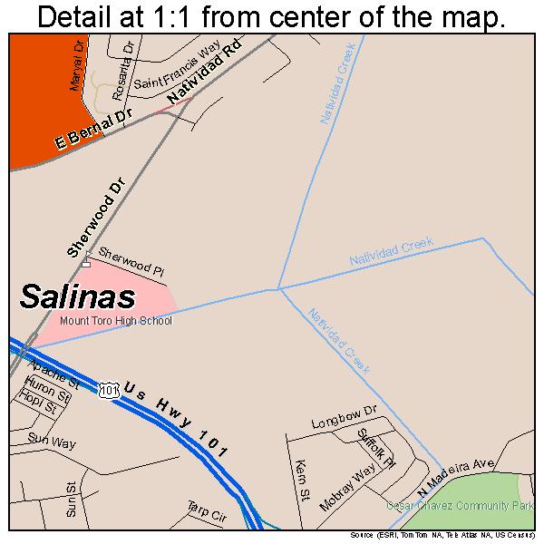 Salinas, California road map detail