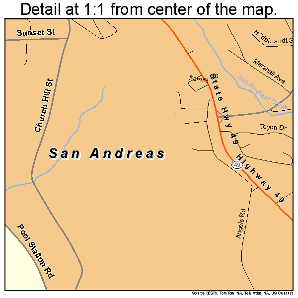 San Andreas, California road map detail
