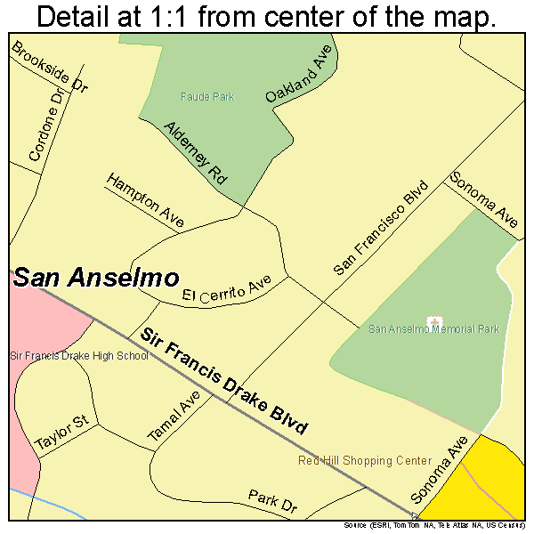 San Anselmo, California road map detail