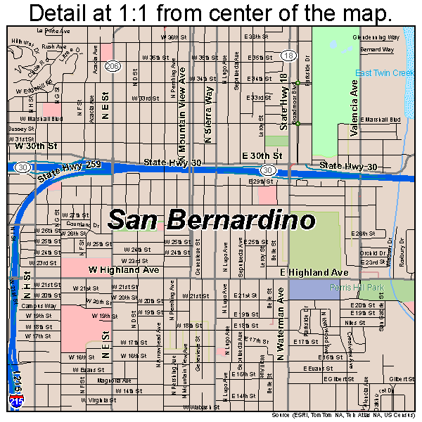 San Bernardino, California road map detail
