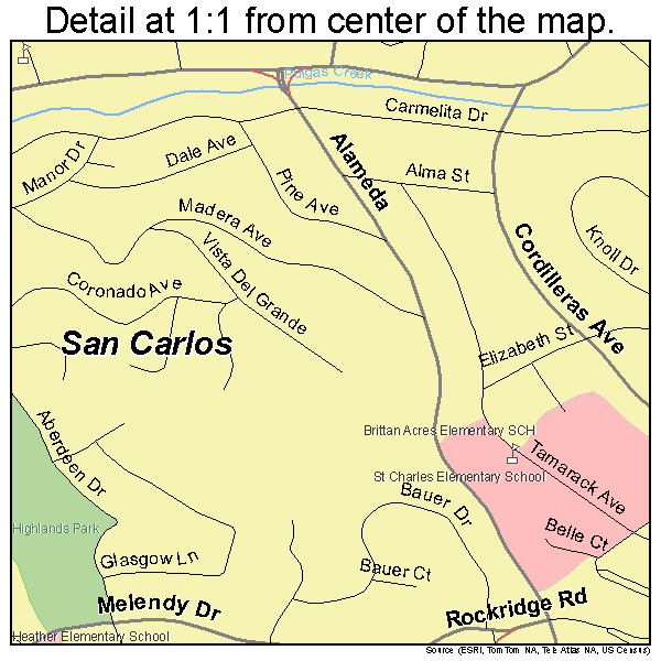 San Carlos, California road map detail
