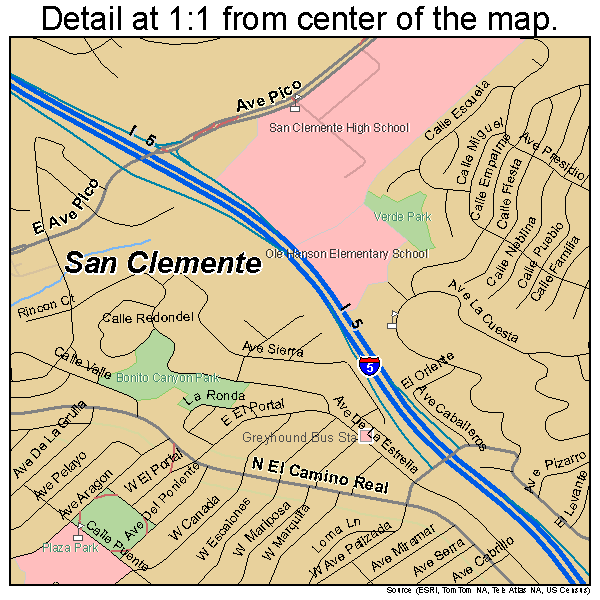 San Clemente, California road map detail