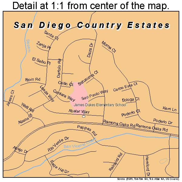 San Diego Country Estates, California road map detail