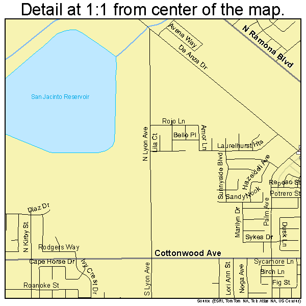 San Jacinto, California road map detail