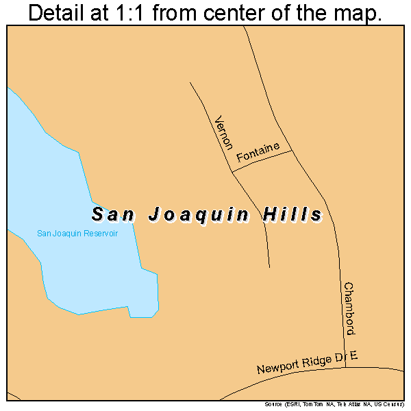 San Joaquin Hills, California road map detail