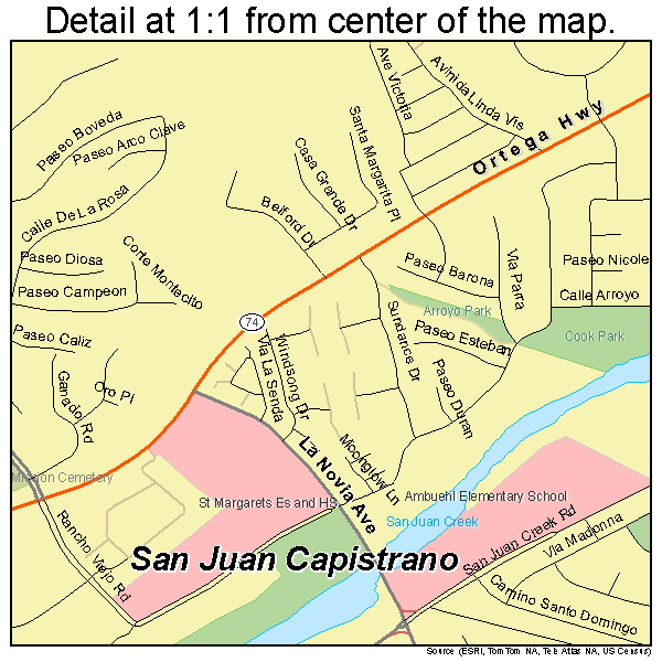 San Juan Capistrano, California road map detail
