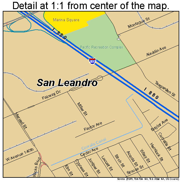 San Leandro, California road map detail