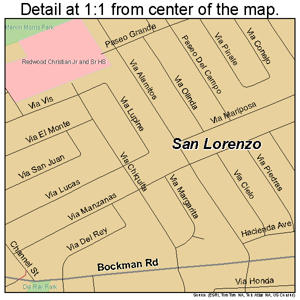 San Lorenzo, California road map detail