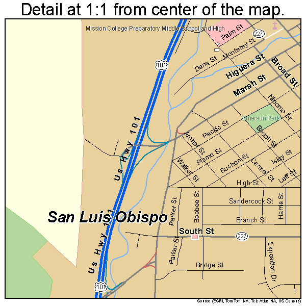 San Luis Obispo, California road map detail