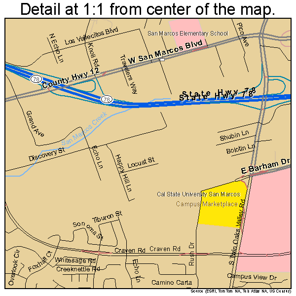 San Marcos, California road map detail